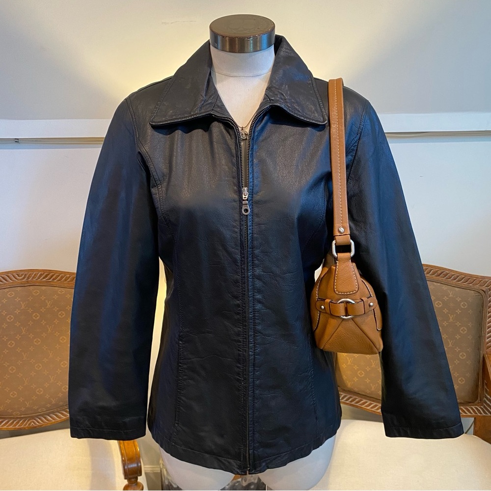 Vintage Black Leather Jacket, Grunge Black Unisex Leather Jacket, Sz M-L